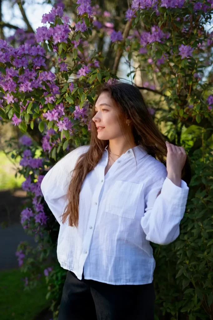 Women wearing lavender shirt - fashion color trends 2026