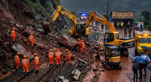 Mumbai Pune Rail Route Landslide: 16 Trains Cancelled, Expressway Damaged as Severe Monsoon Rain Triggers IMD Red Alert